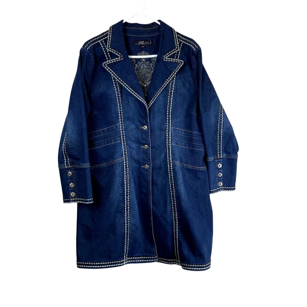 Midnight Velvet vintage women's blue denim long jacket.